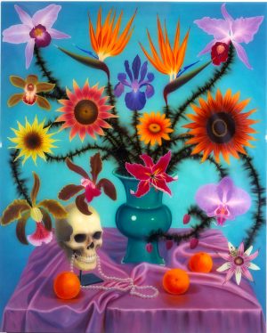 Green Vase with Oranges and Skull