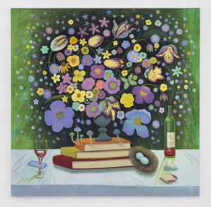 Still Life with Blossoms, Books and Burgundy