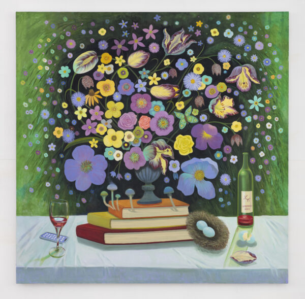 Still Life with Blossoms, Books and Burgundy